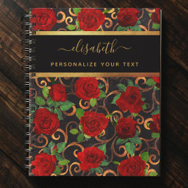 Luxury Golden Flowers Elegant Chic Classy Black Notitieboek