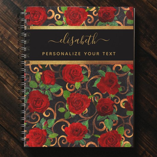 Luxury Golden Flowers Elegant Chic Classy Black Notitieboek