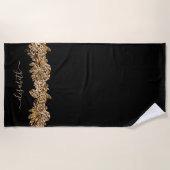 Luxury Golden Flowers Elegant Chic Classy Black Strandlaken (Voorkant)