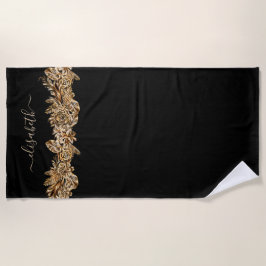 Luxury Golden Flowers Elegant Chic Classy Black Strandlaken