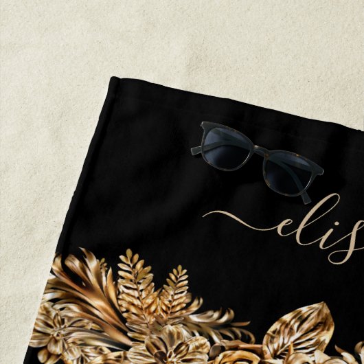 Luxury Golden Flowers Elegant Chic Classy Black Strandlaken (In situ)