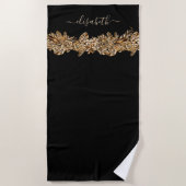 Luxury Golden Flowers Elegant Chic Classy Black Strandlaken (Voorkant)