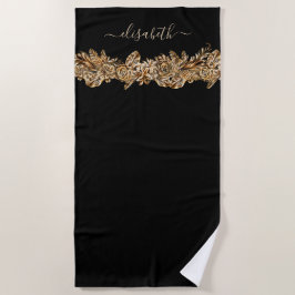 Luxury Golden Flowers Elegant Chic Classy Black Strandlaken