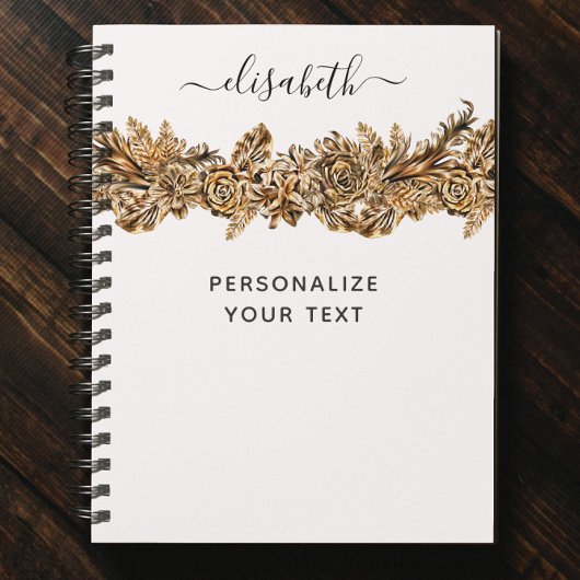 Luxury Golden Flowers Elegant Chic Classy White Notitieboek