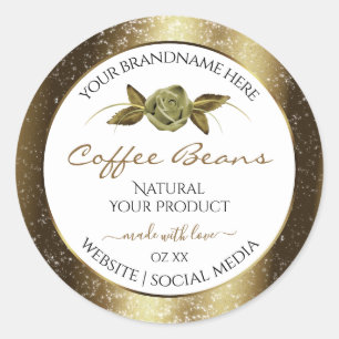 Luxury Golden Glitter Floral White Product Labels
