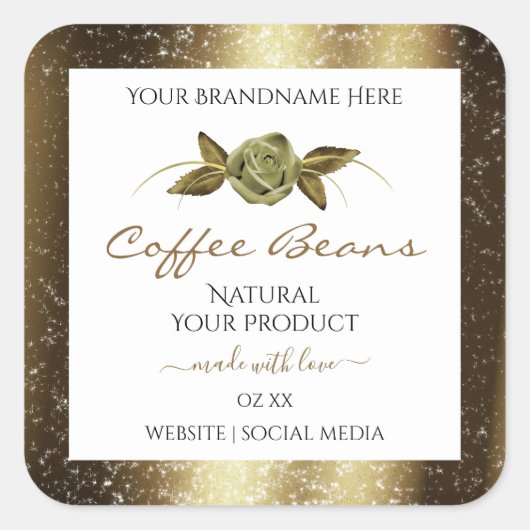Luxury Golden Glitter Floral White Product Labels (Voorkant)