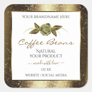 Luxury Golden Glitter Floral White Product Labels