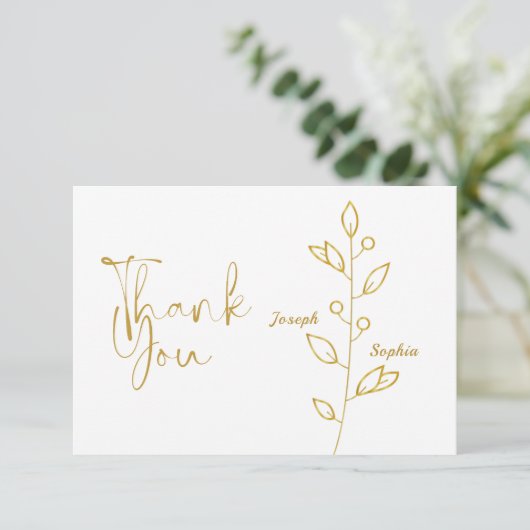 Luxury Golden & Gold bladeren Wedding Bedankkaart (Staand voorkant)