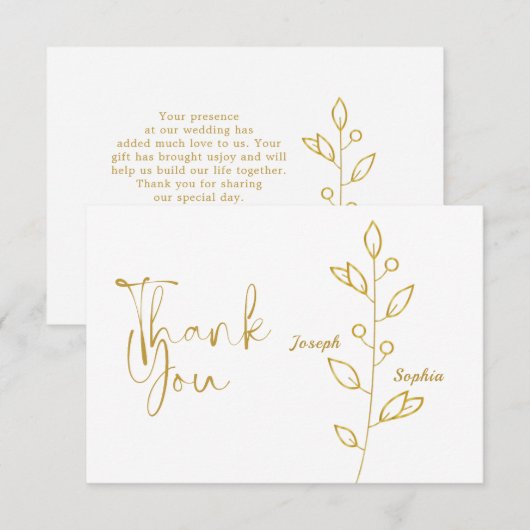 Luxury Golden & Gold bladeren Wedding Bedankkaart (Voorkant / Achterkant)