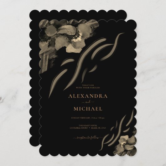 Luxury Golden Iris Flowers Black Wedding Kaart (Voorkant / Achterkant)