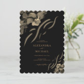 Luxury Golden Iris Flowers Black Wedding Kaart (Staand voorkant)