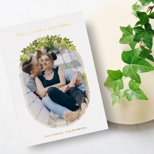 Luxury Golden Ivi laat ovaal Lijst foto Folie Uitnodiging