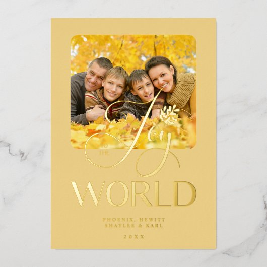 Luxury Golden Joy aan de World Quote Foto Family Folie Uitnodiging (Voorkant)