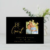 Luxury Golden Minimalist Branches Chic Photo Folie Uitnodiging (Staand Voorkant)