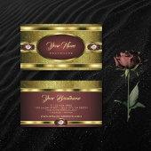 Luxury Golden Pattern Burgundy met Faux Diamonds Visitekaartje