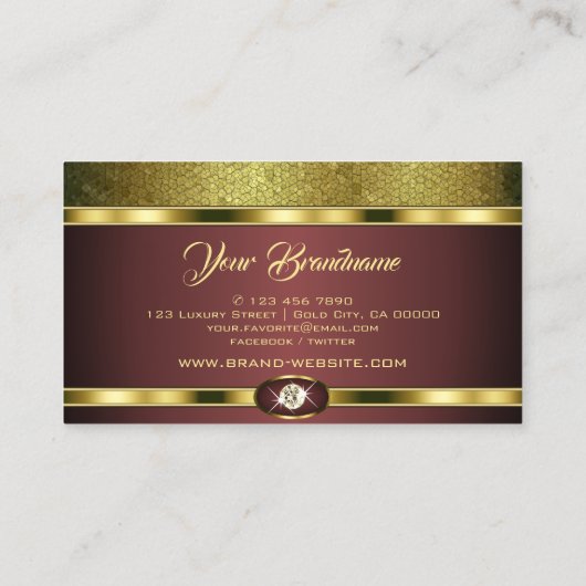 Luxury Golden Pattern Burgundy met Faux Diamonds Visitekaartje (Achterkant)