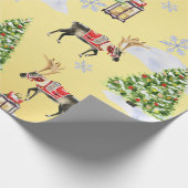 Luxury Golden Reindeer Christmas Tree Whimsical  Cadeaupapier (Hoek)