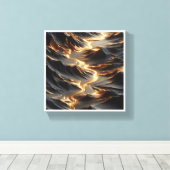 Luxury Golden River Abstract - Modern Dark Mountai Canvas Afdruk (Insitu (Houten vloer))
