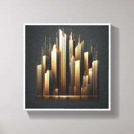 Luxury Golden Skyscrapers Silhouette - Modern Abst Canvas Afdruk