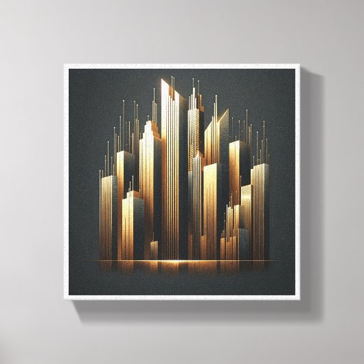 Luxury Golden Skyscrapers Silhouette - Modern Abst Canvas Afdruk (Voorkant)