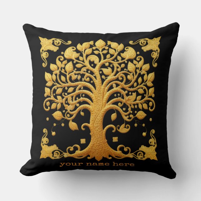 Luxury Golden Tree of Life Kussen (Voorkant)