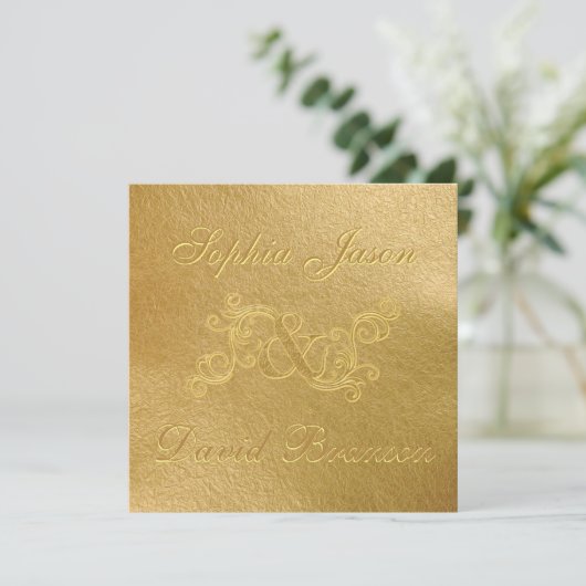 Luxury Golf Leaf 3D Gold Wedding Custom Monogram Kaart (Staand voorkant)