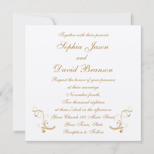 Luxury Golf Leaf 3D Gold Wedding Custom Monogram Kaart (Achterkant)