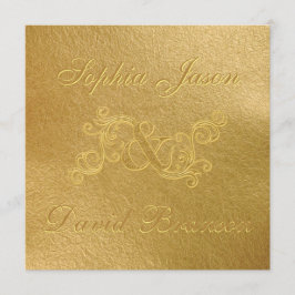 Luxury Golf Leaf 3D Gold Wedding Custom Monogram Kaart