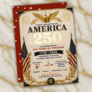 Luxury Goud Folie Amerika 250 Patriottisch Uitnodiging