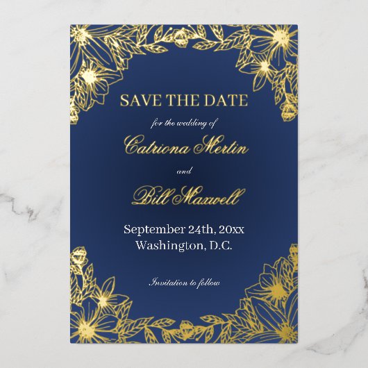 Luxury Goud Folie Bloem Save The Date Kaart (Voorkant)