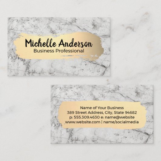 Luxury Goud Geborsteld | Witte Marmer Visitekaartje (Voorkant / Achterkant)