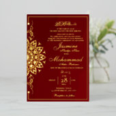 Luxury Gouden Mandala Moslim Trouw Nikah Folie Uitnodiging (Staand Voorkant)