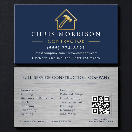 Luxury Gouden Metaal Contractor QR Code Visitekaartje