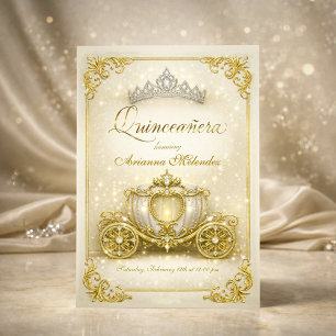 Luxury Gouden Prinsessen Koets Quinceanera Kaart