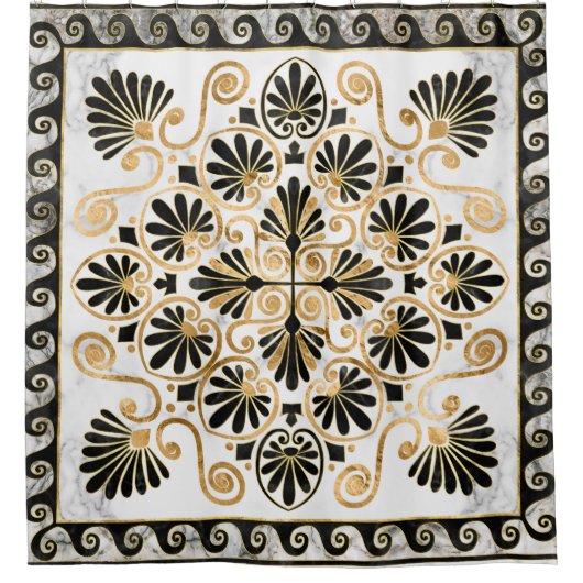 Luxury Greek Ornament Black and White Marble Douchegordijn (Voorkant)