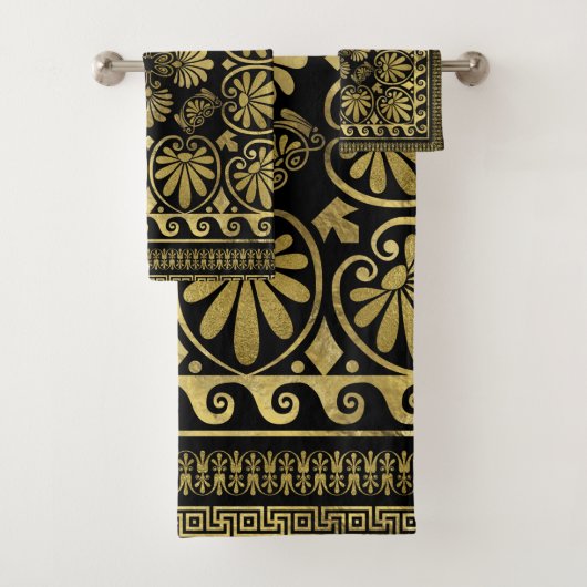 Luxury Greek Ornament Black en Gold Bad Handdoek (Insitu)