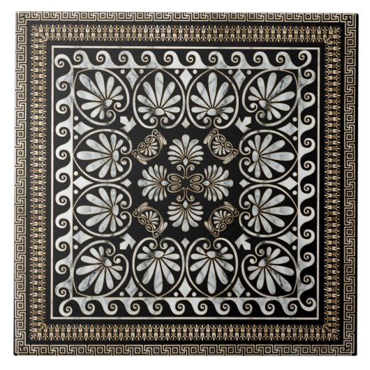 Luxury Greek Ornament Black en White Marble Tegeltje (Voorkant)