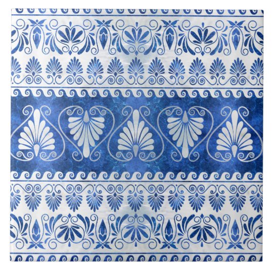 Luxury Greek Ornament Blue Gemstone en pearl Tegeltje (Voorkant)