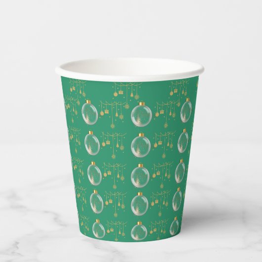 Luxury Green and Gold Bauble Christmas Papieren Bekers (Voorkant)