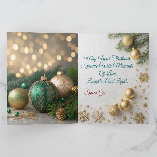 Luxury Green and Gold Christmas Card  Kaart (Binnen)