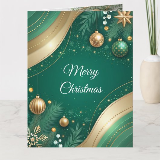 Luxury Green and Gold Christmas Card  Kaart (Voorkant)