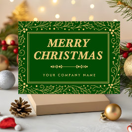 Luxury Green & Antique-Gold Business Christmas Feestdagenkaart