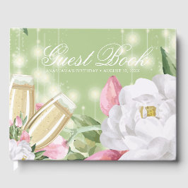 Luxury Green Champagne Floral Birthday Gastenboek