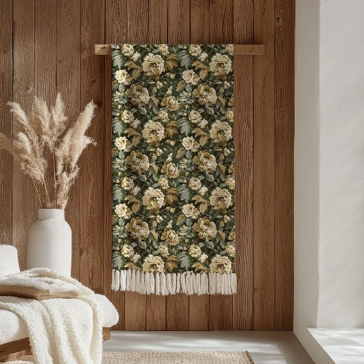 Luxury Green Gold Blanket Chic Pastel Foliage Art Fleece Deken