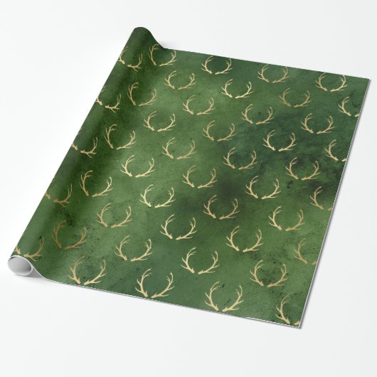 LUXURY GREEN GOLD CHRISTMAS Reindester Cadeaupapier (Uitgerold)