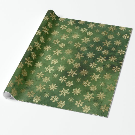 LUXURY GREEN GOLD CHRISTMAS SNOWFLAKE WRAPPING CADEAUPAPIER (Uitgerold)