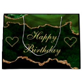 Luxury Green & Gold Glitter Agate Happy Birthday Groot Cadeauzakje (Voorkant)