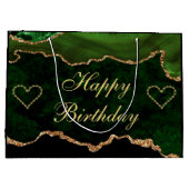 Luxury Green & Gold Glitter Agate Happy Birthday Groot Cadeauzakje (Achterkant)