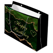 Luxury Green & Gold Glitter Agate Happy Birthday Groot Cadeauzakje (Voorkant Gekanteld)