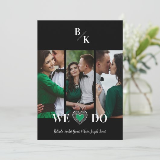 Luxury Green Heart Lace Effect 3 Multi Photos Kaart (Staand voorkant)